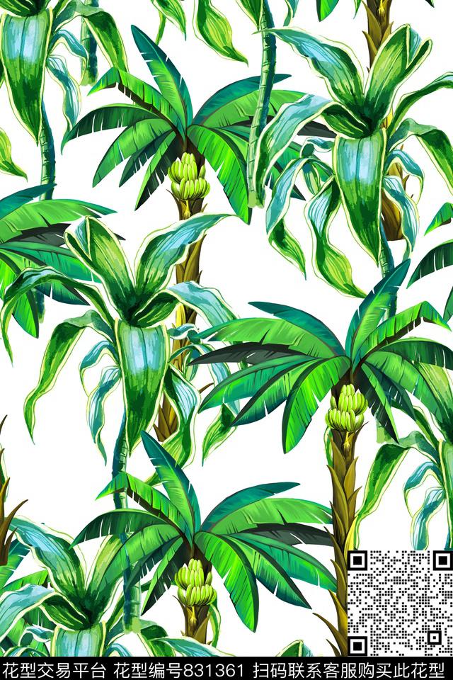 夏日时尚热带风情棕榈树数码印花华亿平台下载（图片编号: 831361） - 瓦栏（Walan）
