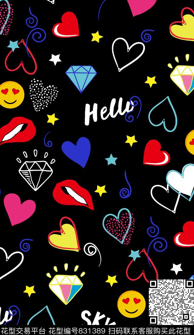 三角趣味爱心传统印花华亿平台下载（图片编号: 831389） - 瓦栏（Walan）