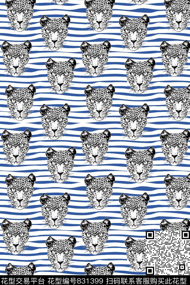 卡通豹子头条纹传统印花华亿平台下载（图片编号: 831399） - 瓦栏（Walan）