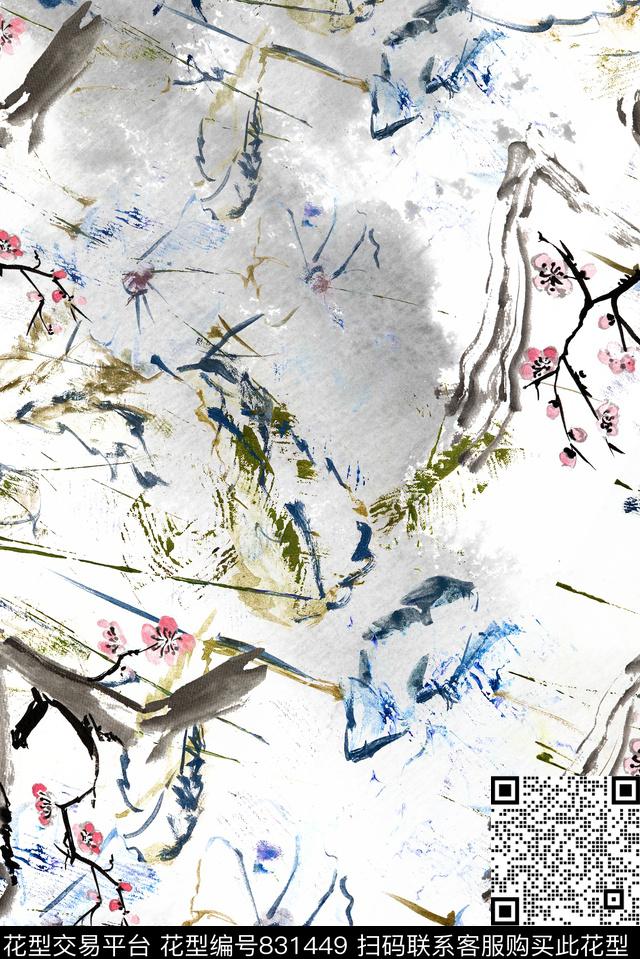抽象水墨肌理数码印花华亿平台下载（图片编号: 831449） - 瓦栏（Walan）