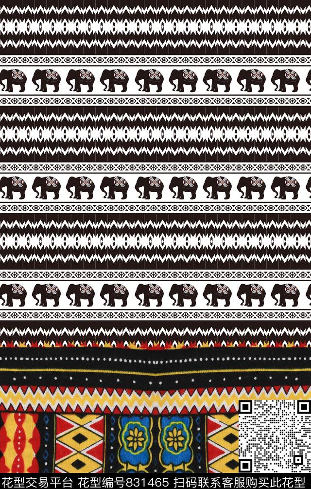 手绘民族风花纹数码印花华亿平台下载（图片编号: 831465） - 瓦栏（Walan）