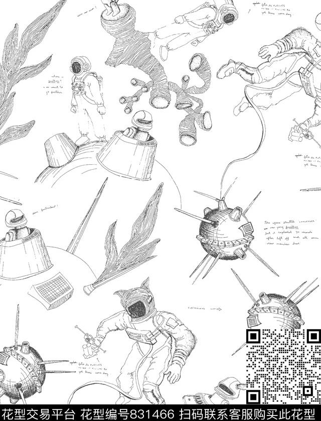 宇宙宇航员卫星传统印花华亿平台下载（图片编号: 831466） - 瓦栏（Walan）