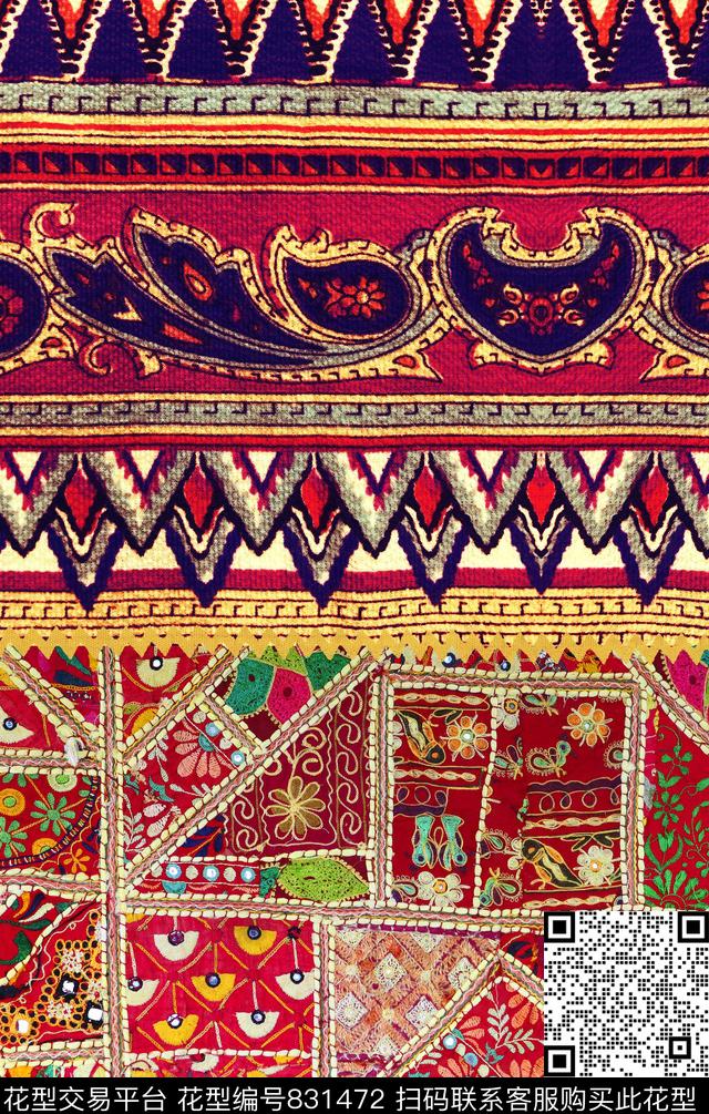 手绘民族风花纹数码印花华亿平台下载（图片编号: 831472） - 瓦栏（Walan）