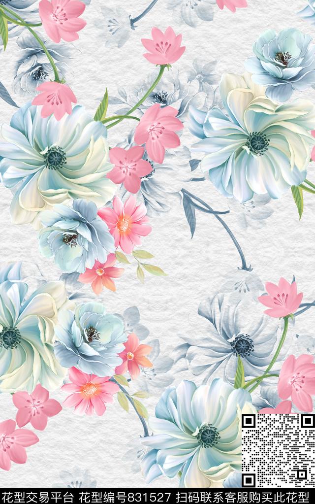 水彩花卉纹理花朵数码印花华亿平台下载（图片编号: 831527） - 瓦栏（Walan）