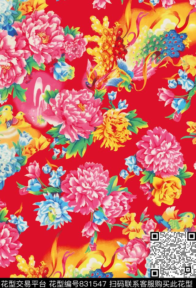 民族风花朵花卉数码印花华亿平台下载（图片编号: 831547） - 瓦栏（Walan）