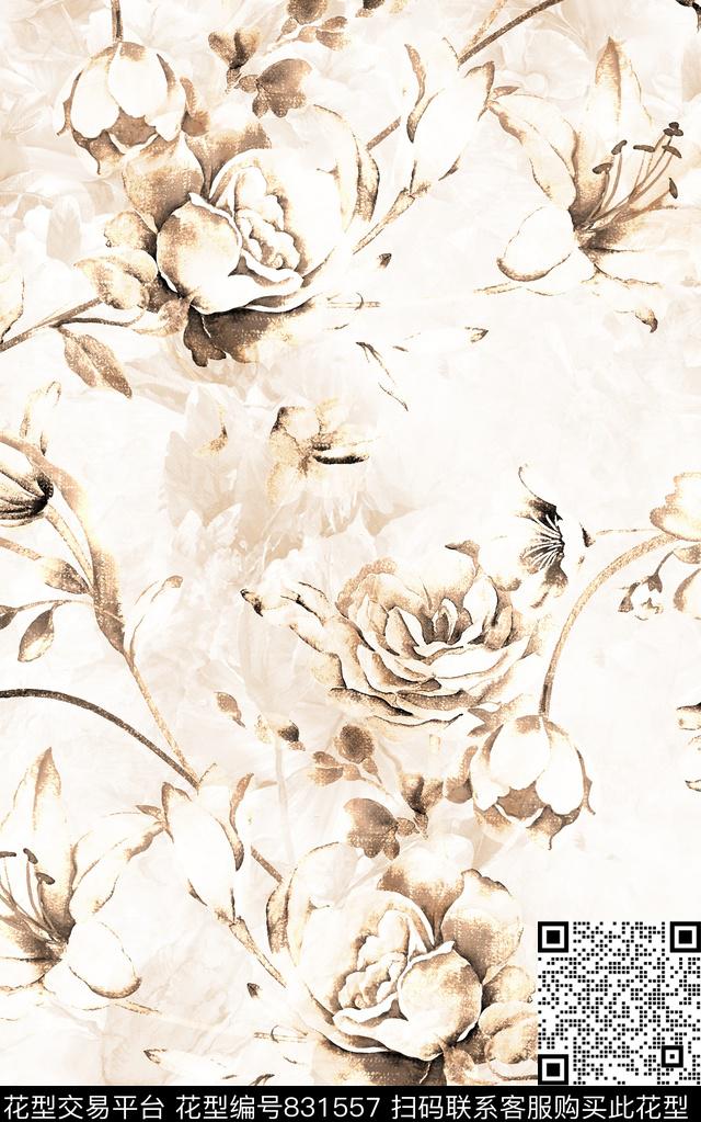 斑驳花卉肌理纹水彩数码印花华亿平台下载（图片编号: 831557） - 瓦栏（Walan）