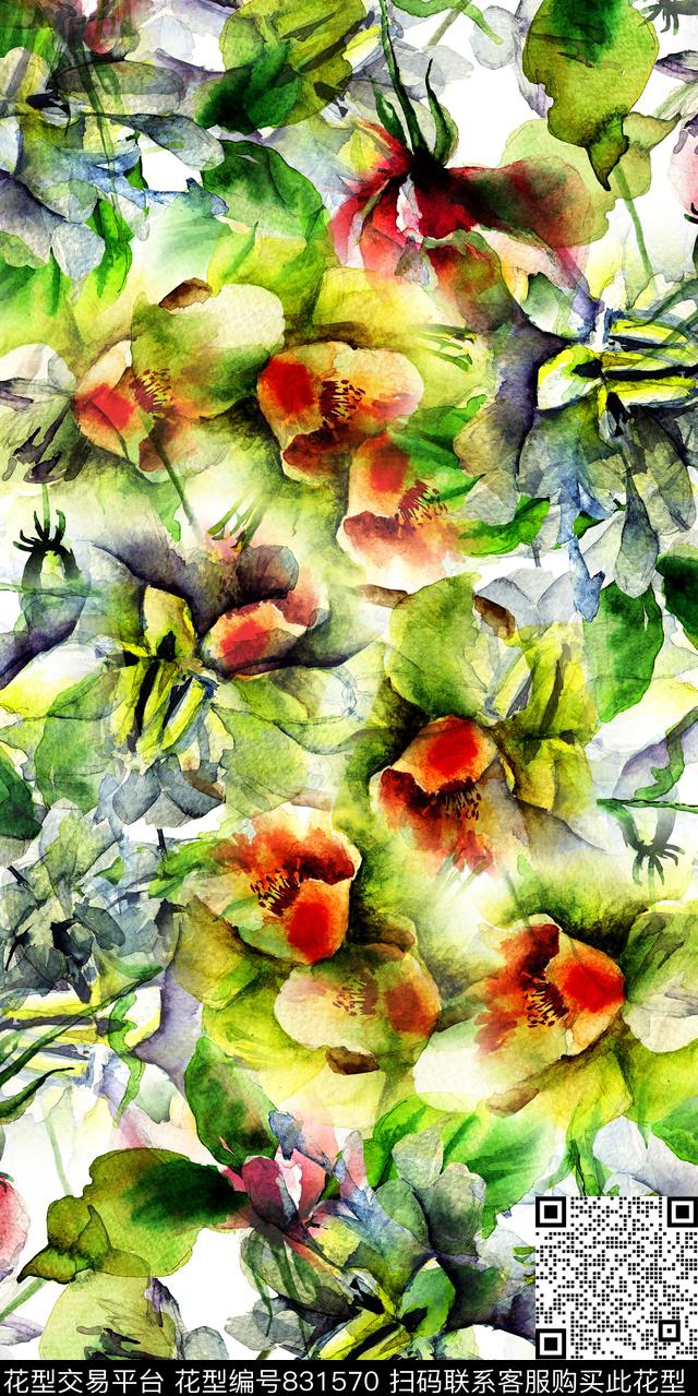 小碎花花朵玉兰花数码印花华亿平台下载（图片编号: 831570） - 瓦栏（Walan）