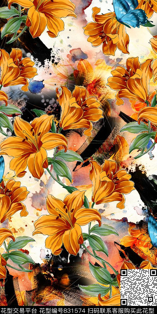 玉兰花大花花朵数码印花华亿平台下载（图片编号: 831574） - 瓦栏（Walan）