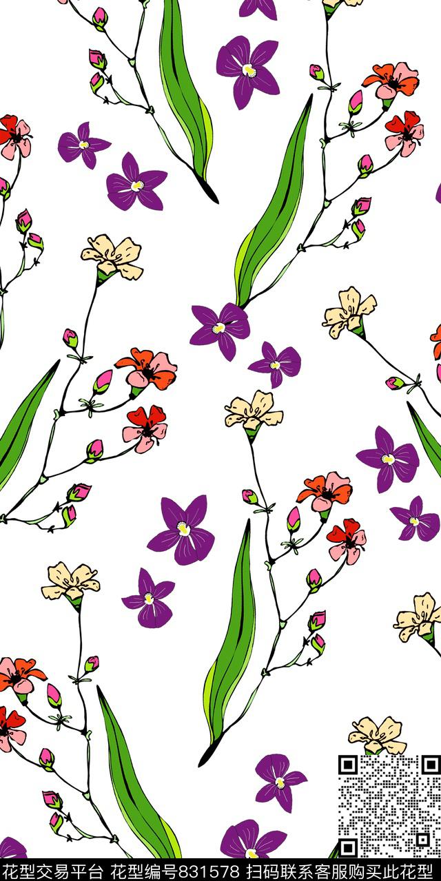 三色堇花朵小碎花数码印花华亿平台下载（图片编号: 831578） - 瓦栏（Walan）
