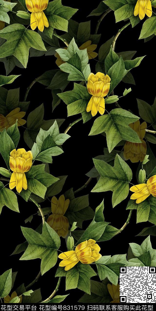 康乃馨三色堇雏菊数码印花华亿平台下载（图片编号: 831579） - 瓦栏（Walan）