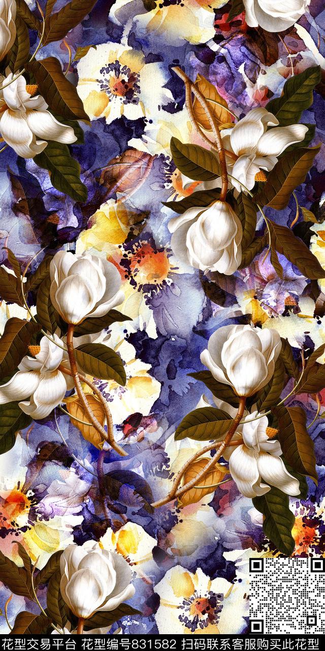 花朵郁金香乱花数码印花华亿平台下载（图片编号: 831582） - 瓦栏（Walan）