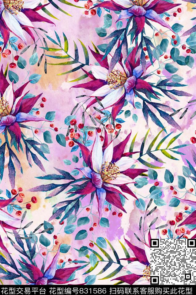 缤纷夏日水彩背景手绘花卉数码印花华亿平台下载（图片编号: 831586） - 瓦栏（Walan）