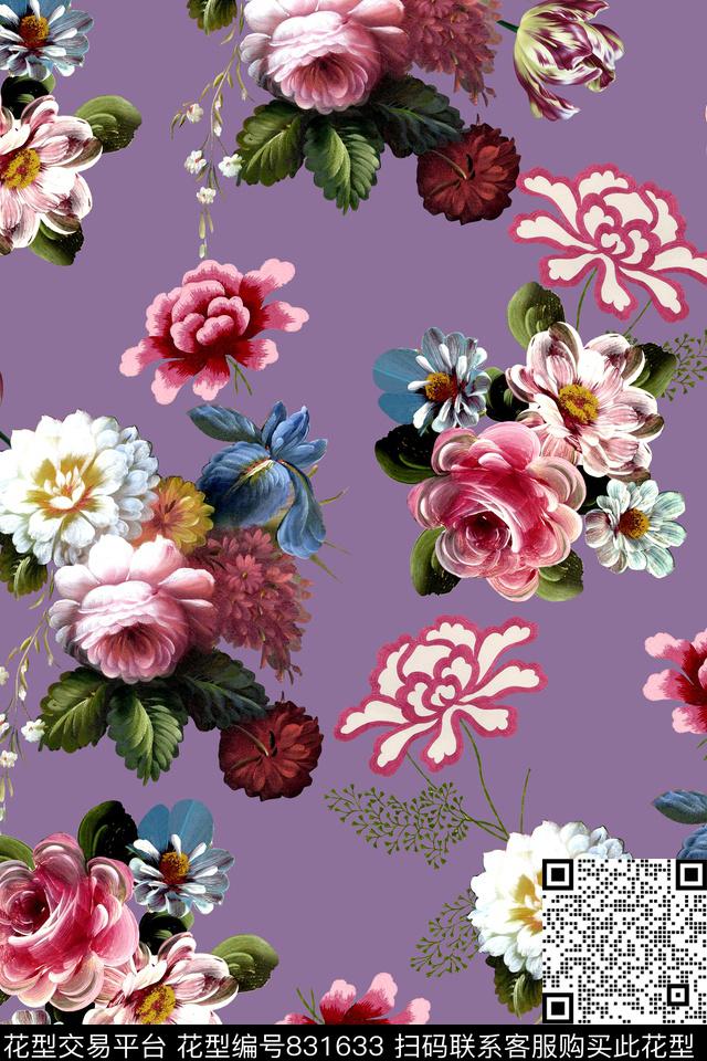 时尚手绘油画数码印花华亿平台下载（图片编号: 831633） - 瓦栏（Walan）