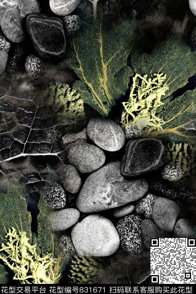 休闲几何叶子数码印花华亿平台下载（图片编号: 831671） - 瓦栏（Walan）