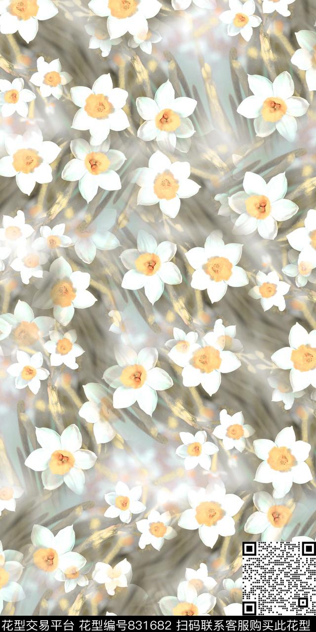 水仙花花朵花卉数码印花华亿平台下载（图片编号: 831682） - 瓦栏（Walan）