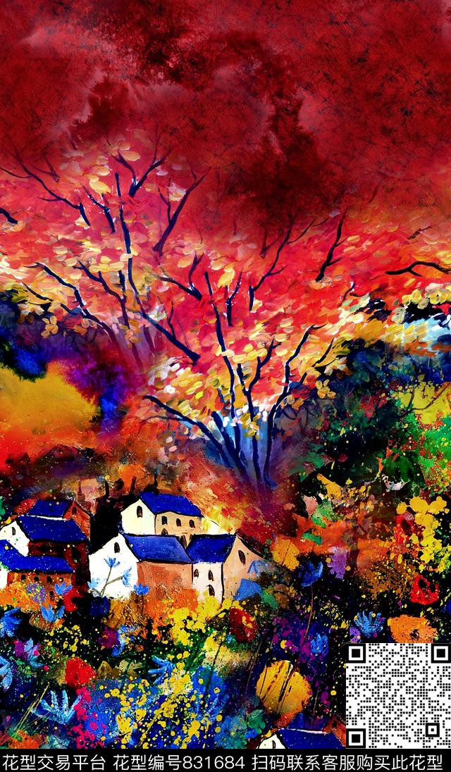 抽象几何油画数码印花华亿平台下载（图片编号: 831684） - 瓦栏（Walan）