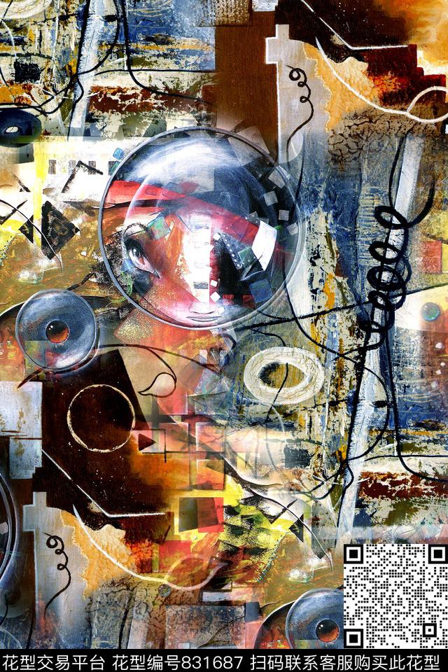 抽象几何油画数码印花华亿平台下载（图片编号: 831687） - 瓦栏（Walan）