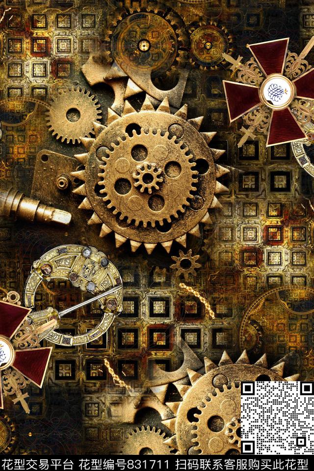 抽象几何机械数码印花华亿平台下载（图片编号: 831711） - 瓦栏（Walan）
