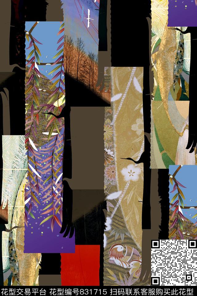 抽象几何条纹数码印花华亿平台下载（图片编号: 831715） - 瓦栏（Walan）