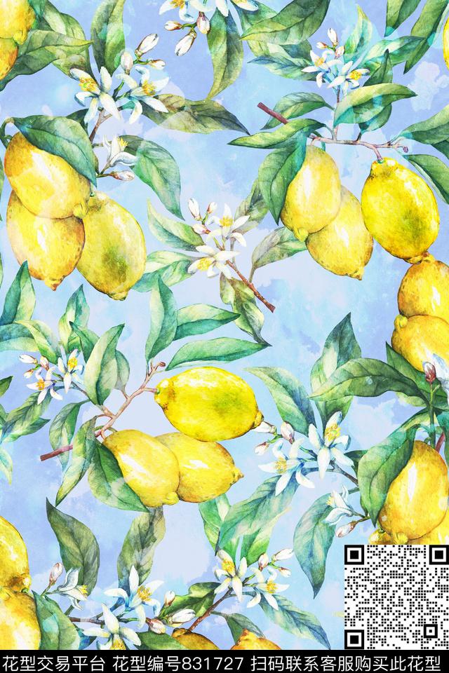 清新夏日缤纷水果手绘柠檬数码印花华亿平台下载（图片编号: 831727） - 瓦栏（Walan）