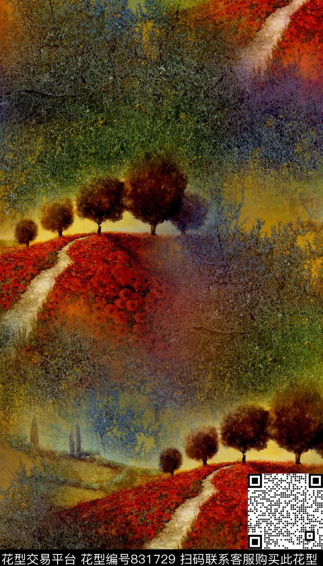 抽象几何风景数码印花华亿平台下载（图片编号: 831729） - 瓦栏（Walan）