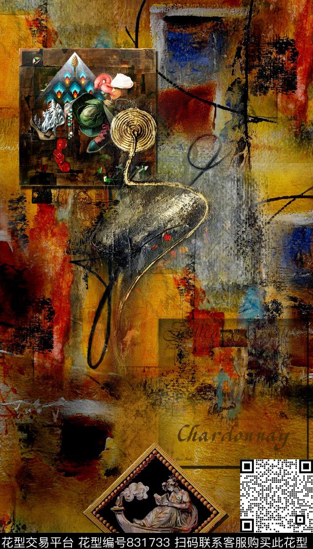 抽象几何拼接数码印花华亿平台下载（图片编号: 831733） - 瓦栏（Walan）