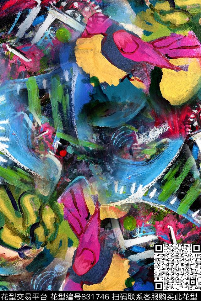 抽象几何拼接数码印花华亿平台下载（图片编号: 831746） - 瓦栏（Walan）