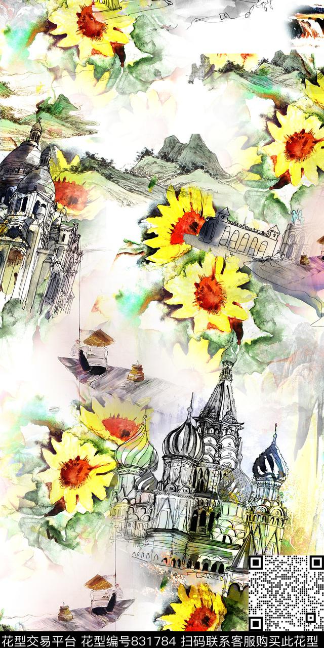 向日葵建筑数码印花数码印花华亿平台下载（图片编号: 831784） - 瓦栏（Walan）