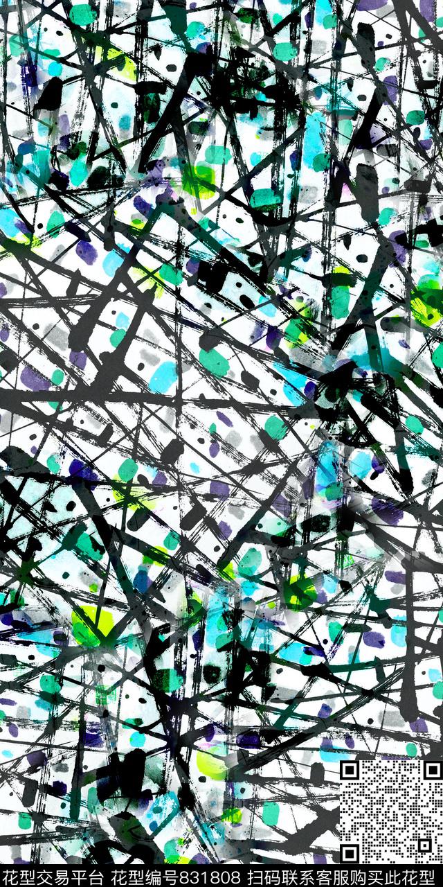 线条几何泼墨数码印花华亿平台下载（图片编号: 831808） - 瓦栏（Walan）