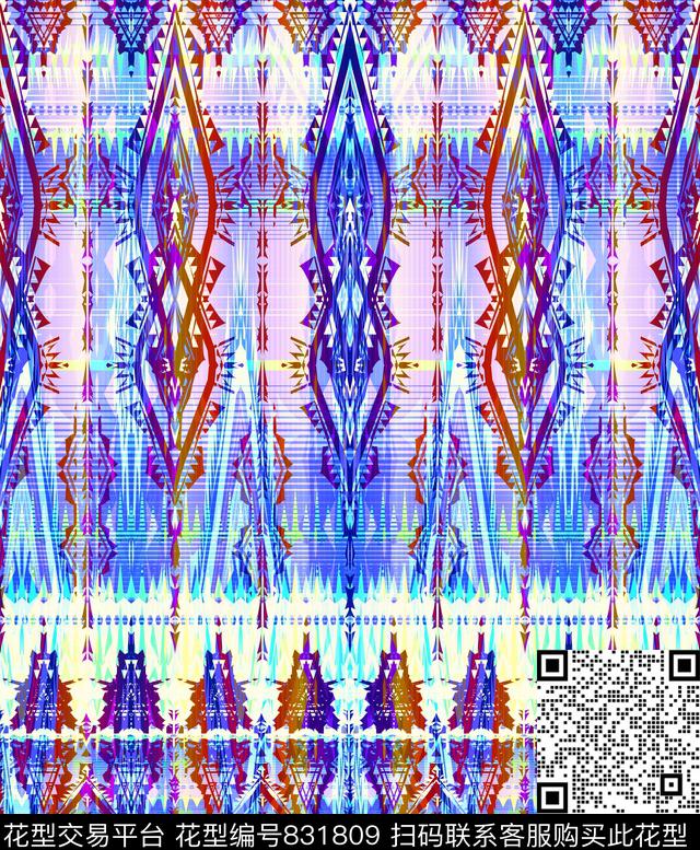 图腾欧式波西米亚数码印花华亿平台下载（图片编号: 831809） - 瓦栏（Walan）