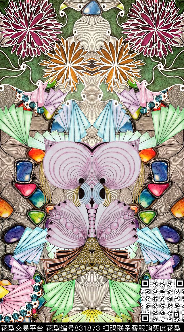 时尚手绘珠宝数码印花华亿平台下载（图片编号: 831873） - 瓦栏（Walan）