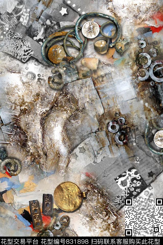 抽象几何金币数码印花华亿平台下载（图片编号: 831898） - 瓦栏（Walan）