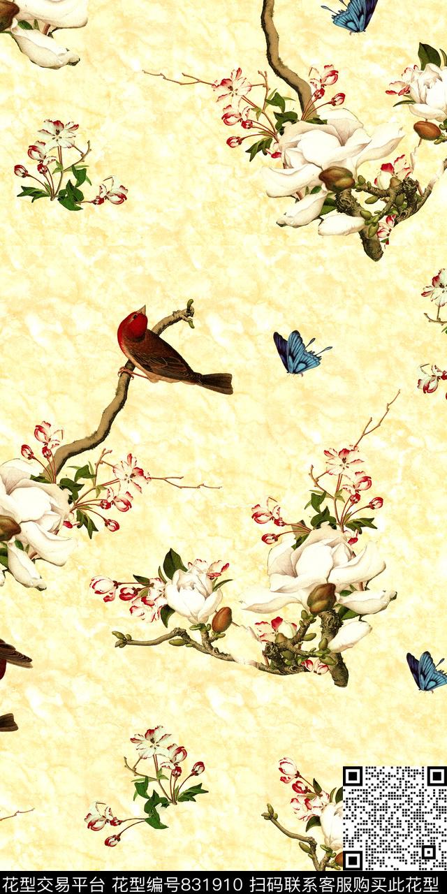 花鸟中国风数码数码印花华亿平台下载（图片编号: 831910） - 瓦栏（Walan）