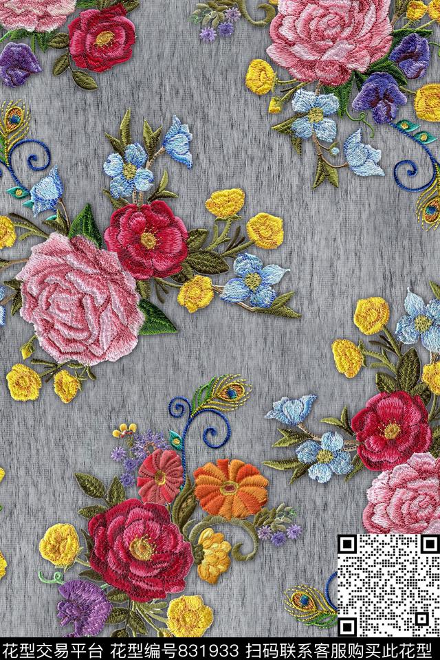 花卉绣花刺绣数码印花华亿平台下载（图片编号: 831933） - 瓦栏（Walan）