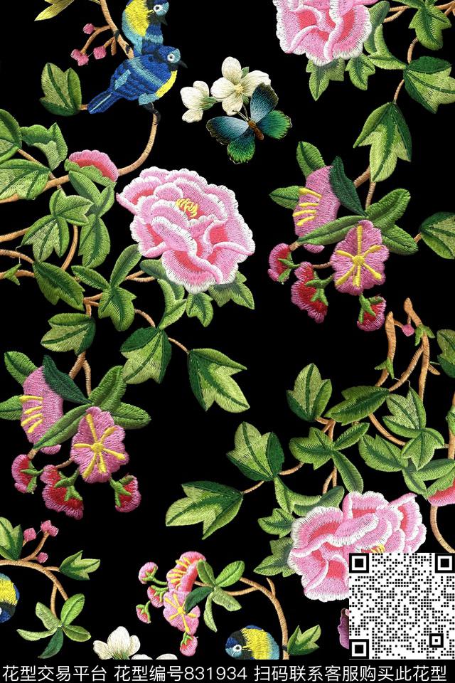 民族风花卉绣花数码印花华亿平台下载（图片编号: 831934） - 瓦栏（Walan）