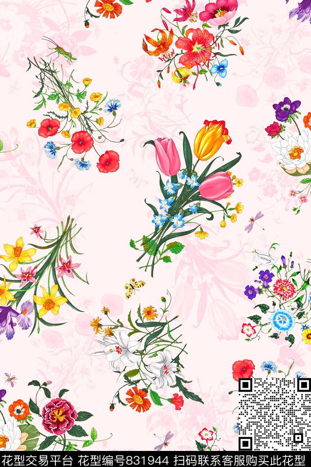 时尚手绘水彩数码印花华亿平台下载（图片编号: 831944） - 瓦栏（Walan）