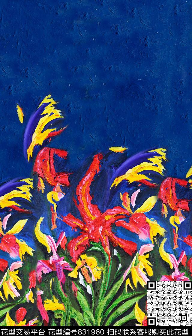 花卉油画单边定位数码印花华亿平台下载（图片编号: 831960） - 瓦栏（Walan）