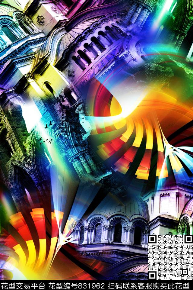 休闲几何拼接数码印花华亿平台下载（图片编号: 831962） - 瓦栏（Walan）