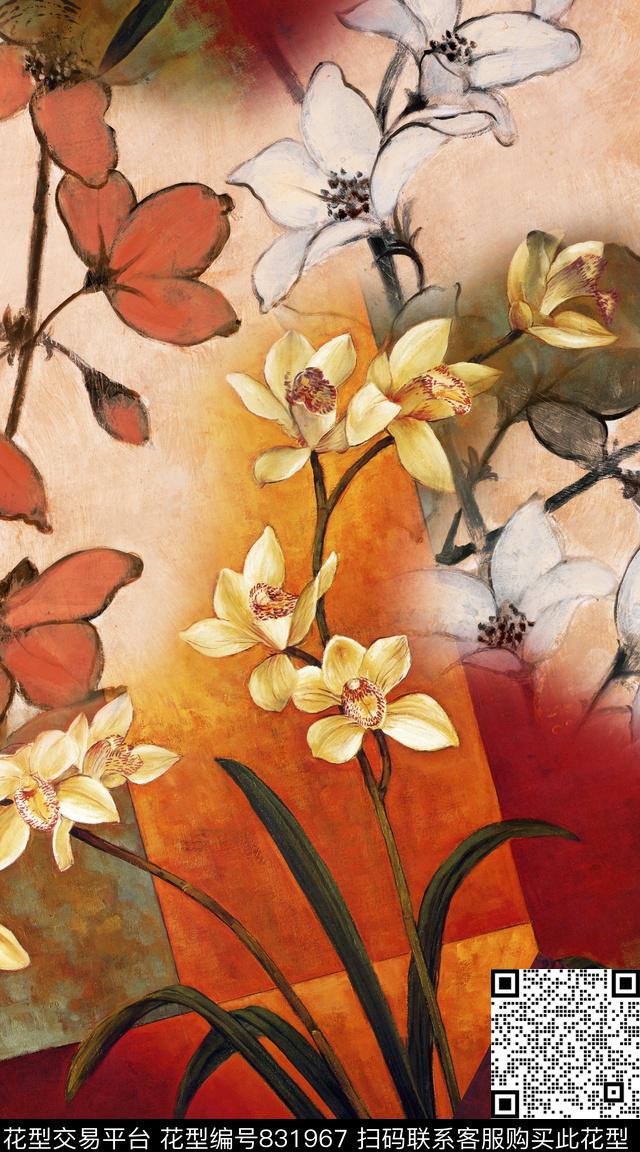 花卉肌理底纹油画风数码印花华亿平台下载（图片编号: 831967） - 瓦栏（Walan）