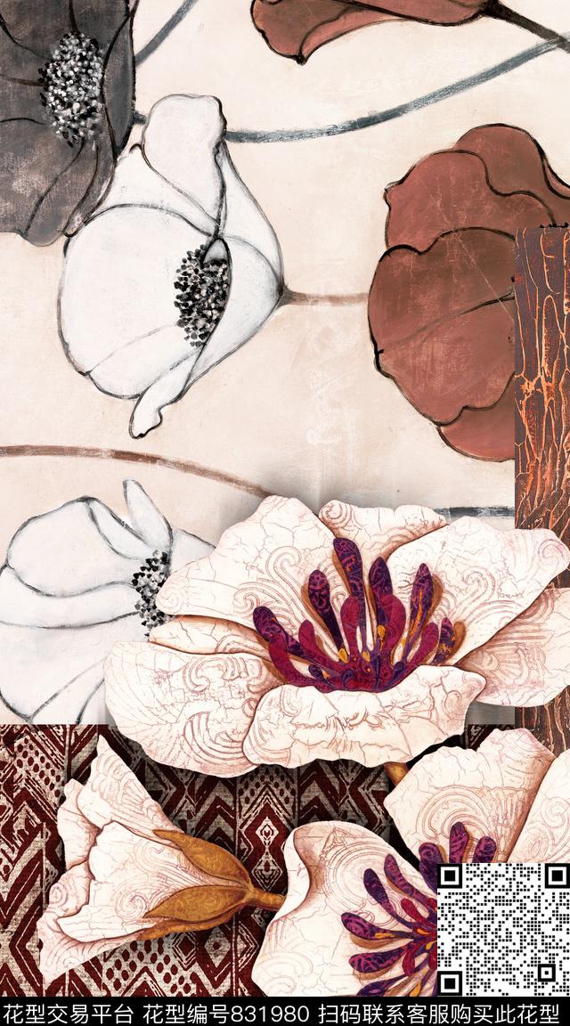 线条肌理底纹油画风数码印花华亿平台下载（图片编号: 831980） - 瓦栏（Walan）