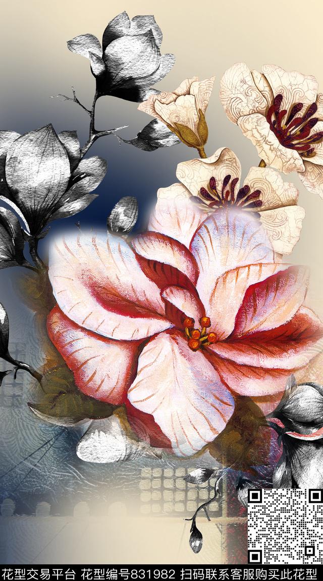 花卉肌理底纹油画风数码印花华亿平台下载（图片编号: 831982） - 瓦栏（Walan）