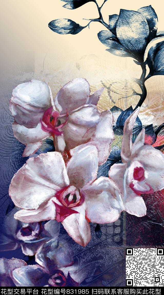 花卉肌理底纹油画风数码印花华亿平台下载（图片编号: 831985） - 瓦栏（Walan）