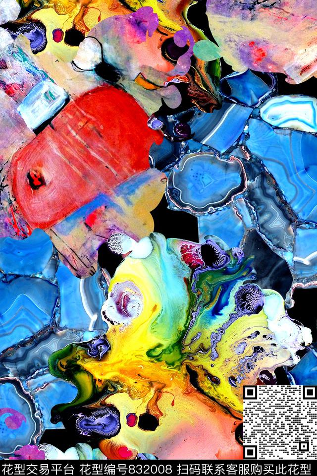 抽象几何拼接数码印花华亿平台下载（图片编号: 832008） - 瓦栏（Walan）