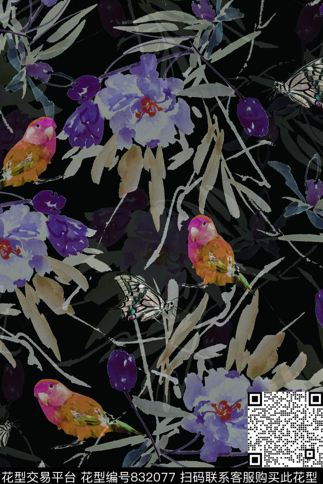 花朵花卉手绘数码印花华亿平台下载（图片编号: 832077） - 瓦栏（Walan）