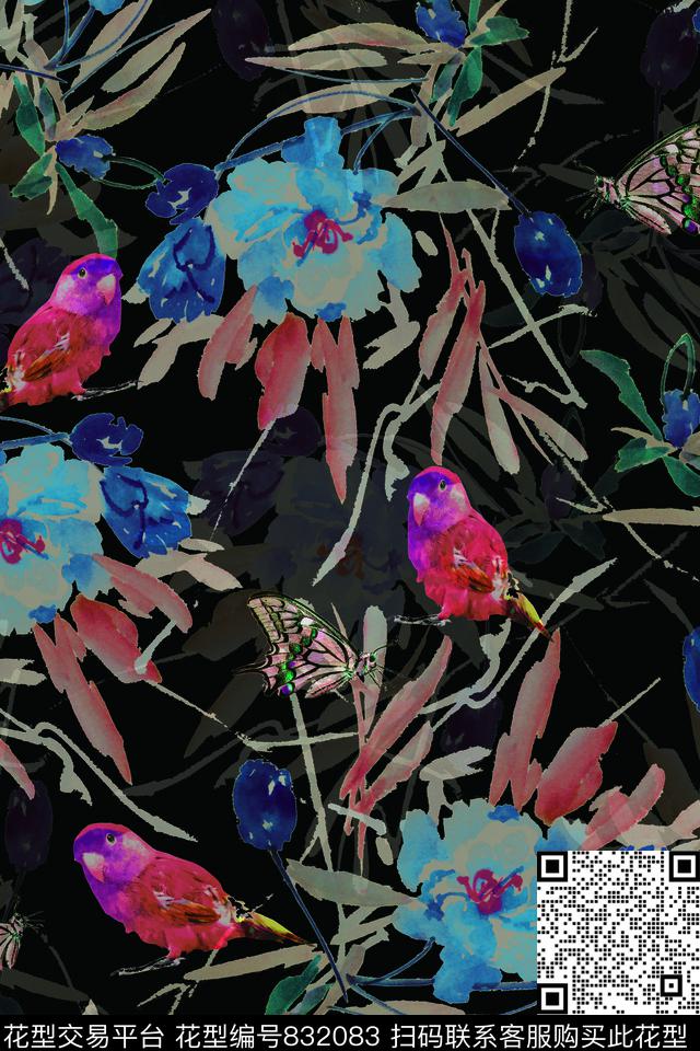 花朵花卉手绘数码印花华亿平台下载（图片编号: 832083） - 瓦栏（Walan）