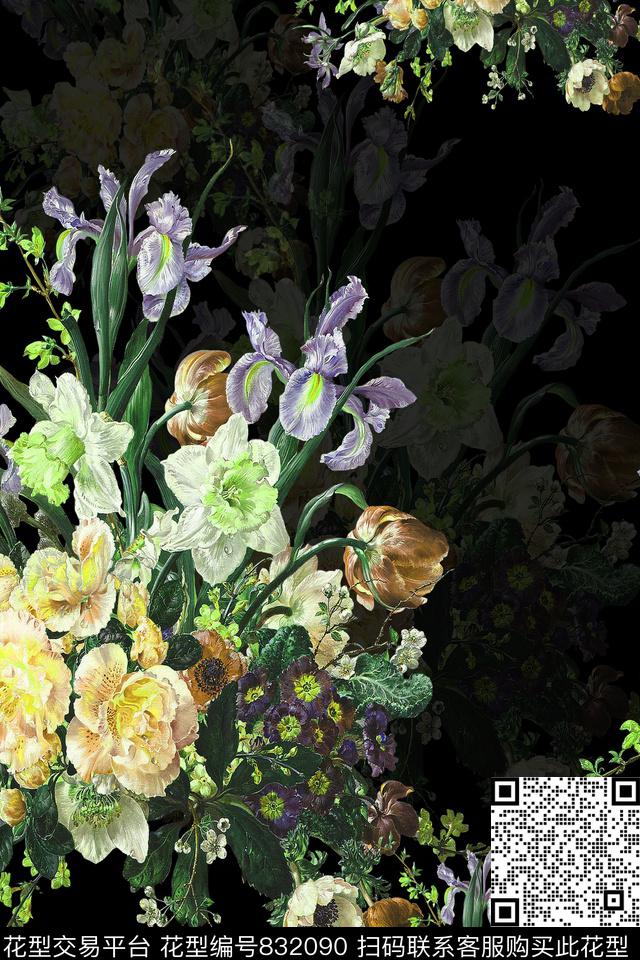 花卉乱花花朵数码印花华亿平台下载（图片编号: 832090） - 瓦栏（Walan）