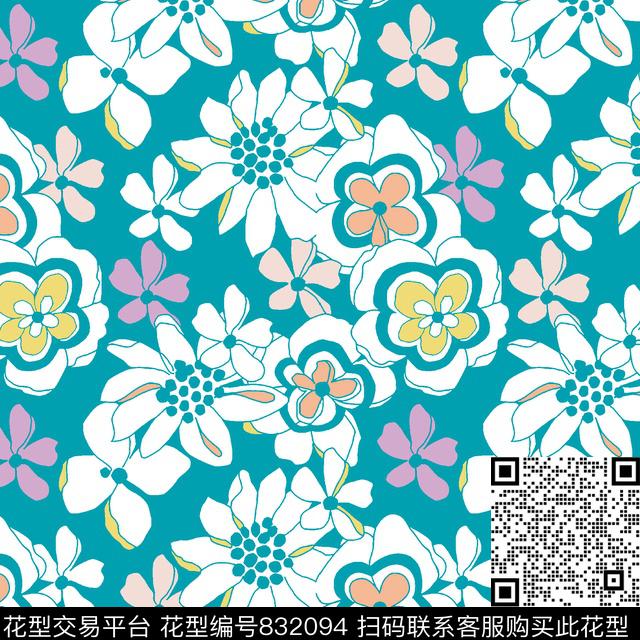 大花花朵泳装传统印花华亿平台下载（图片编号: 832094） - 瓦栏（Walan）