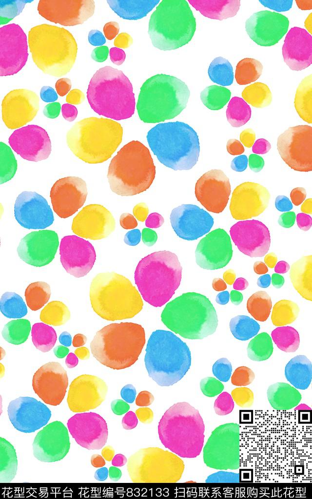 女装彩墨花卉水彩数码印花华亿平台下载（图片编号: 832133） - 瓦栏（Walan）
