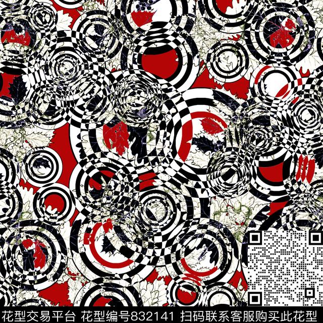 抽象圈圈叶子数码印花华亿平台下载（图片编号: 832141） - 瓦栏（Walan）