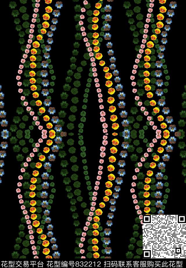 手绘条纹小碎花数码印花华亿平台下载（图片编号: 832212） - 瓦栏（Walan）
